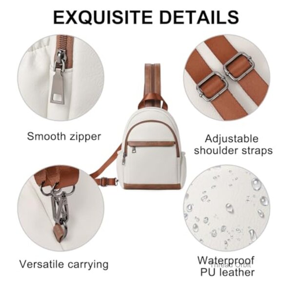 Convertible Sling Backpack Purse, PU Leather, Waterproof, Travel Daypack - Picture 6 of 7